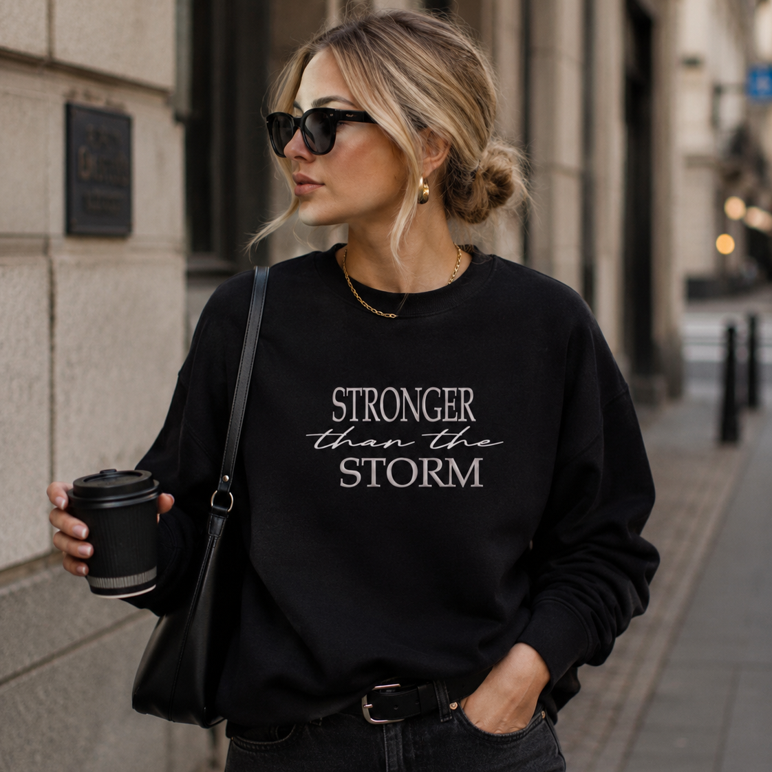 Embroidered sweatshirt "Stronger than the storm"