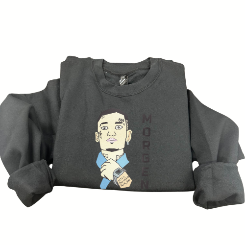 Juodas džemperis su siuvinėtu Morgenstern atvaizdu