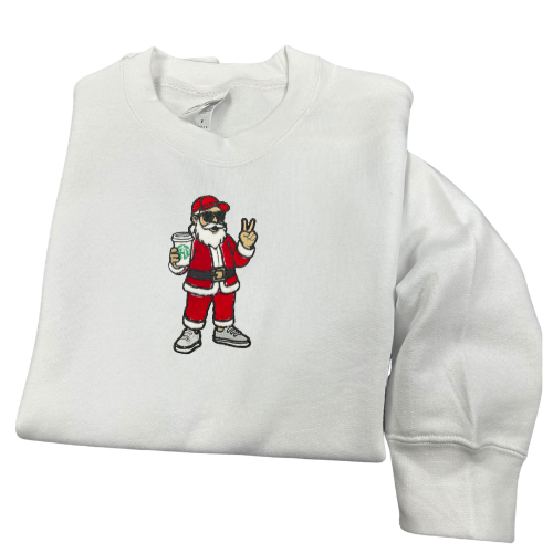 Embroidered Santa Claus sweatshirt.